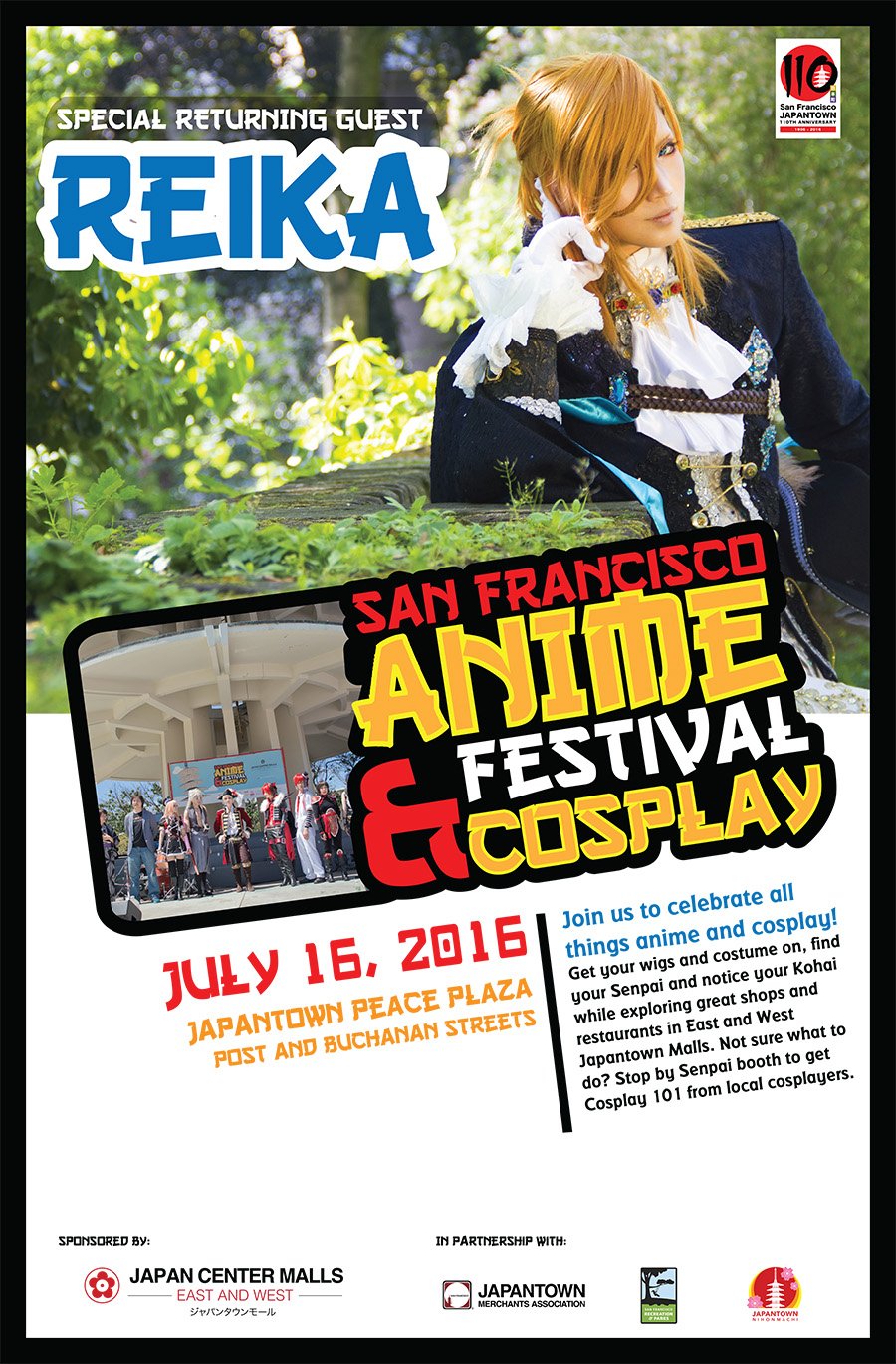 San Francisco Anime Festival & Cosplay poster featuring Reika, designed by Troy Ziel at ZielCreative for Japan Center Malls
